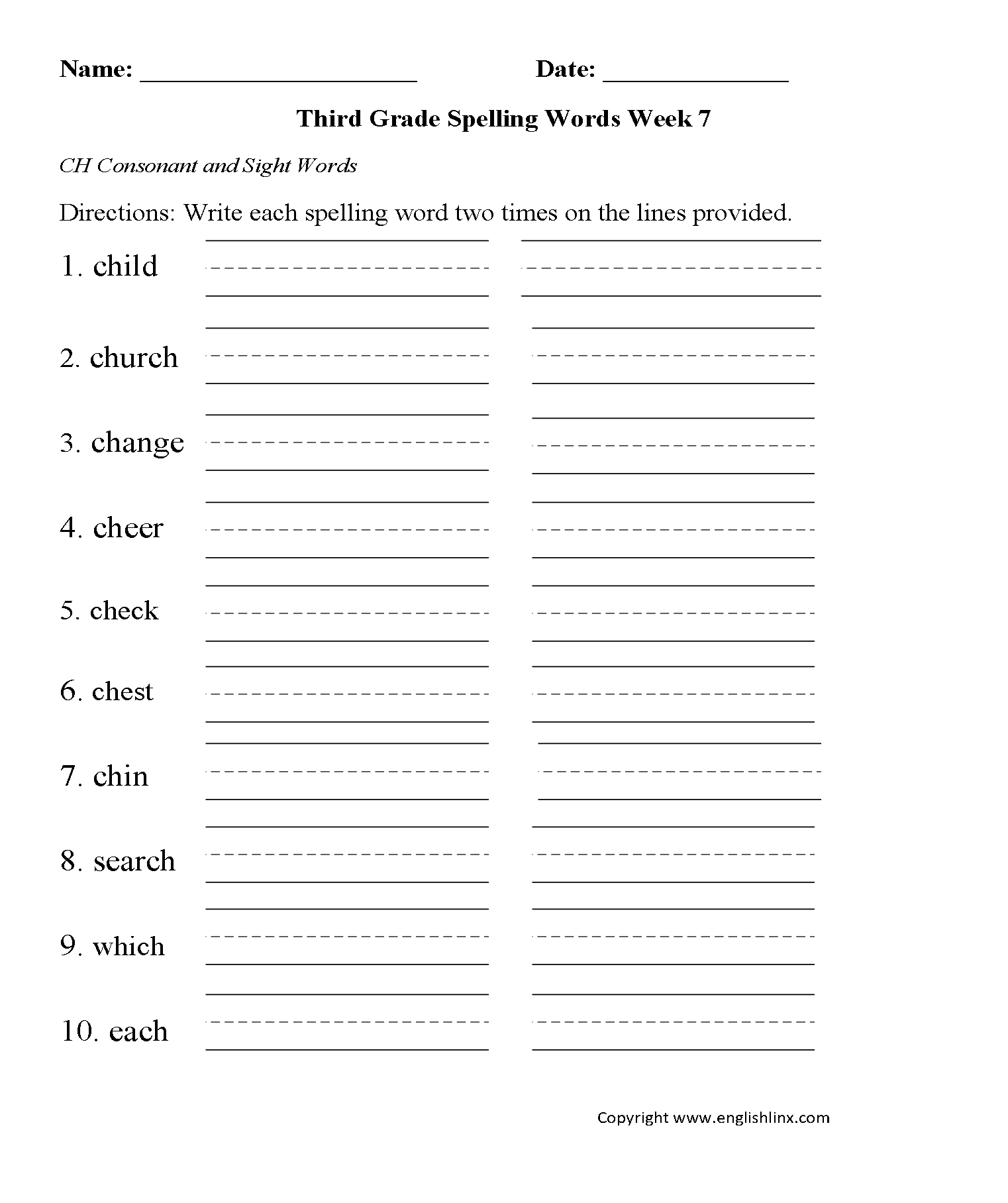 Third Grade Spelling Worksheets Printable Word Lists U0026 Practice 