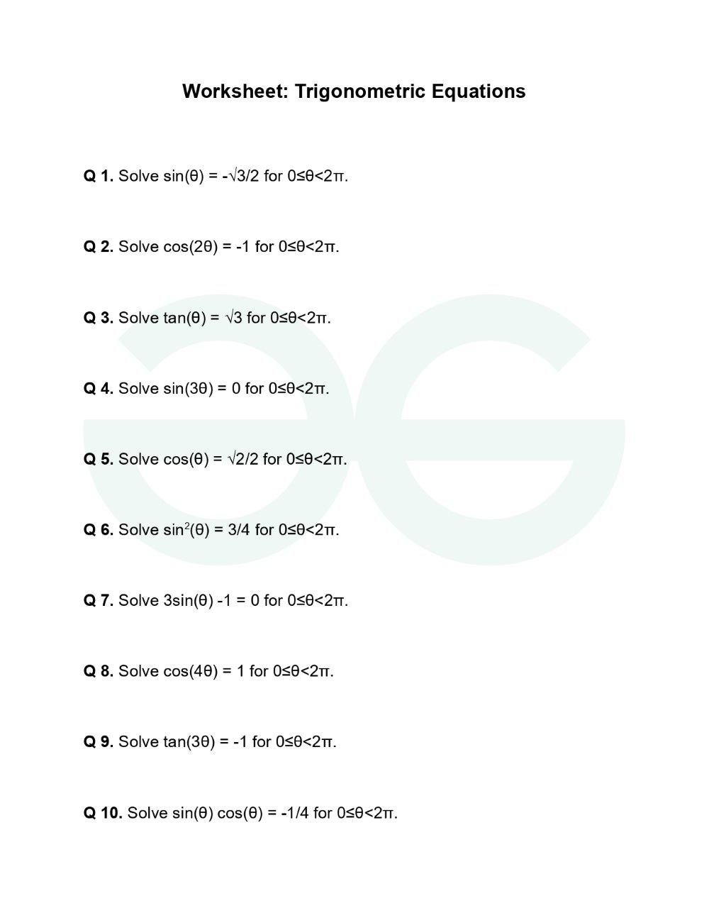 Trigonometric Equations Practice Questions GeeksforGeeks