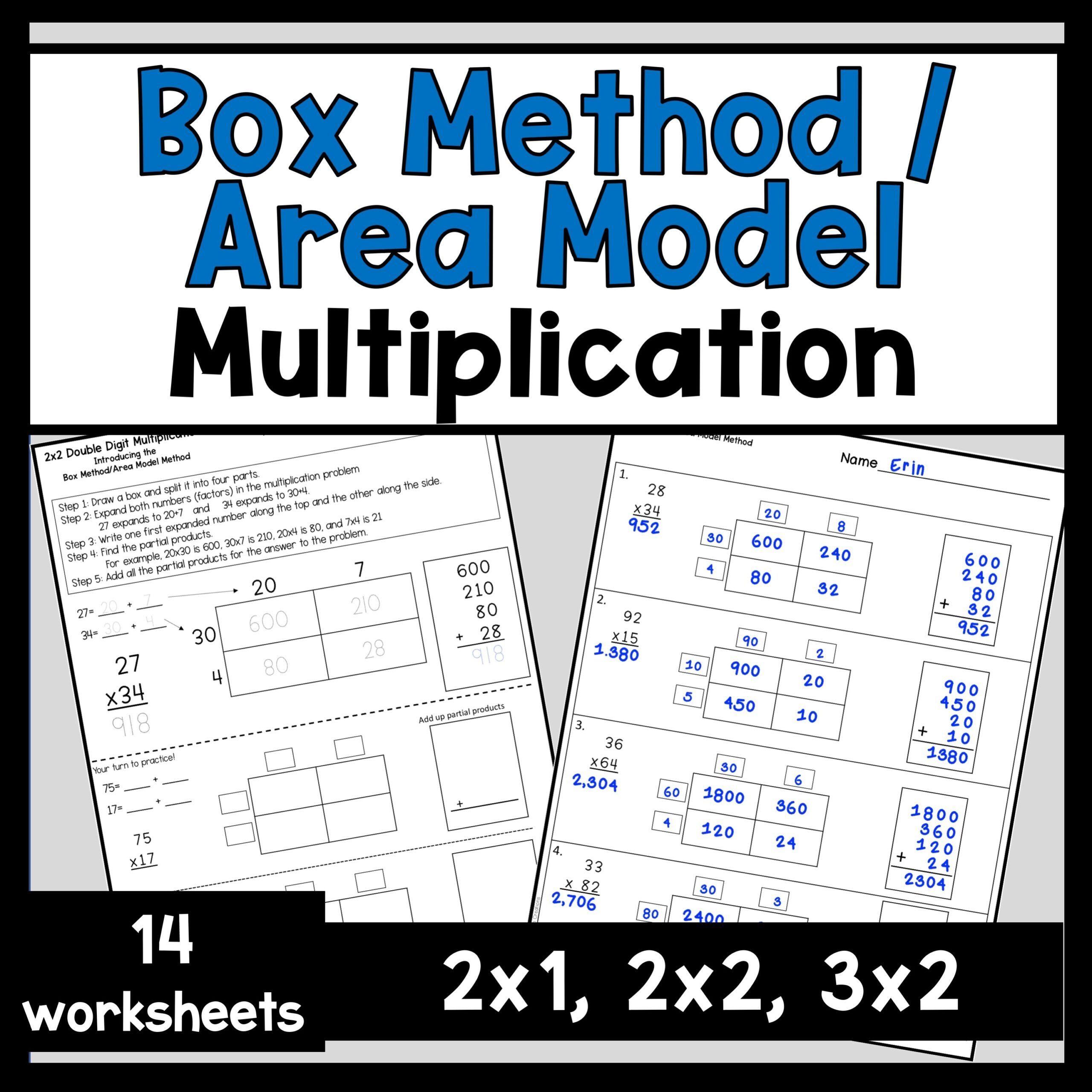 Two Digit Multiplication Box Method Area Model Multiplication 