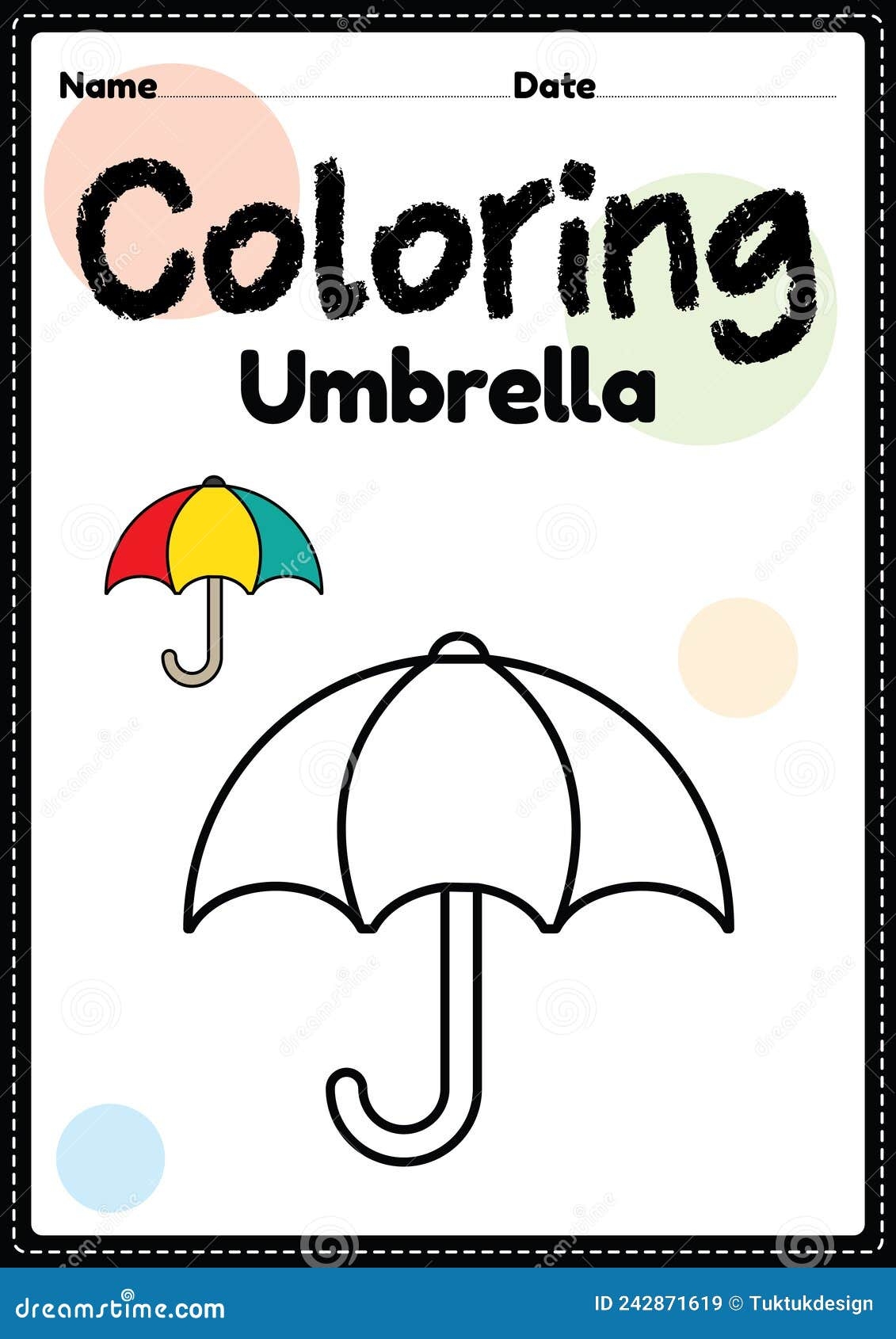 Umbrella Coloring Page Picture Worksheet For Preschool 