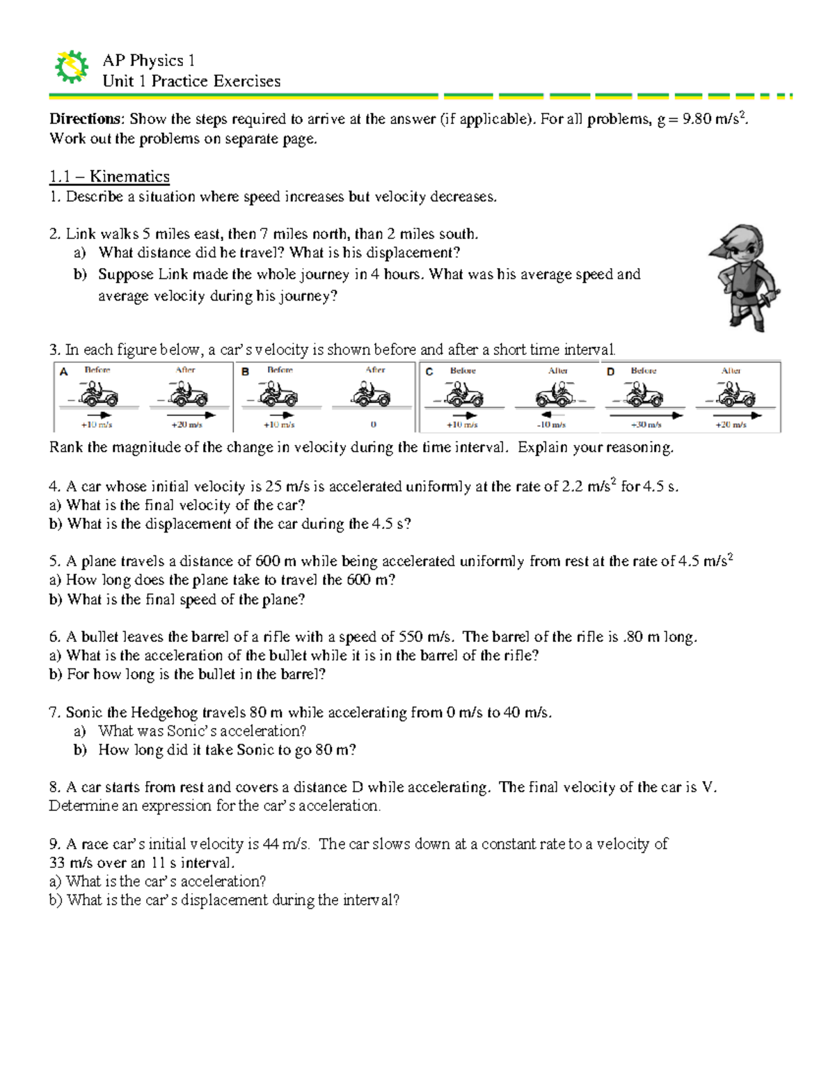 Unit 1 Exercises AP Physics 1 Unit 1 Practice Exercises 