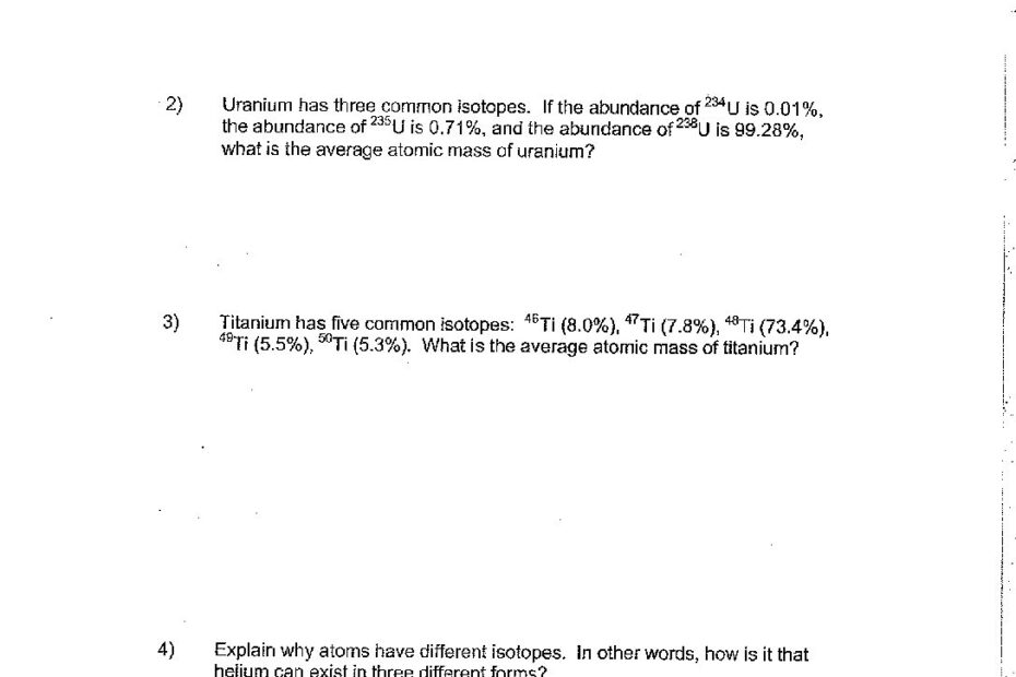 Unit 6 Average Atomic Mass Worksheet cglass St Mary s Springs
