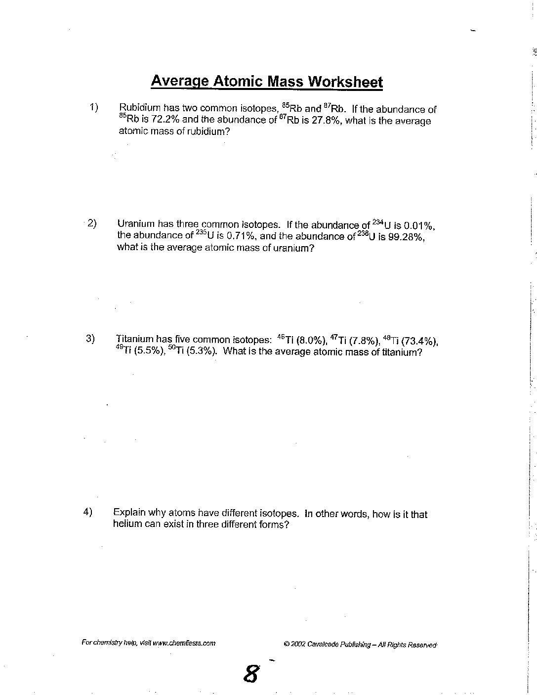 Unit 6 Average Atomic Mass Worksheet cglass St Mary s Springs 