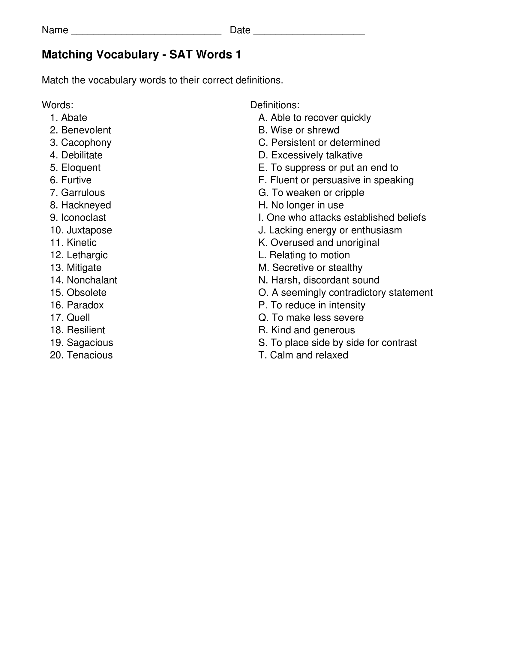 7th grade vocabulary worksheets