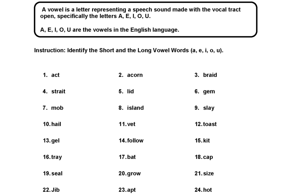 Vowels Worksheets Short And Long Vowel Words Worksheets