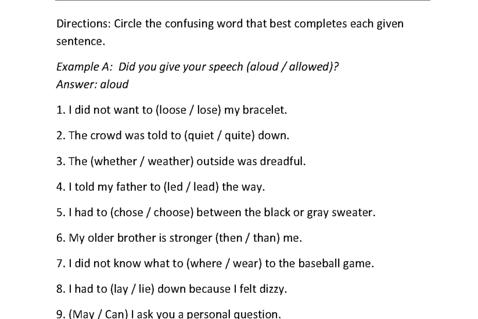 Word Usage Worksheets Commonly Confused Words Worksheets