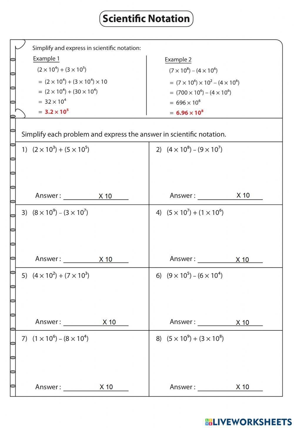 Worksheet 4 7 Add Subtract Scientific Notation Worksheet Live Worksheets Library