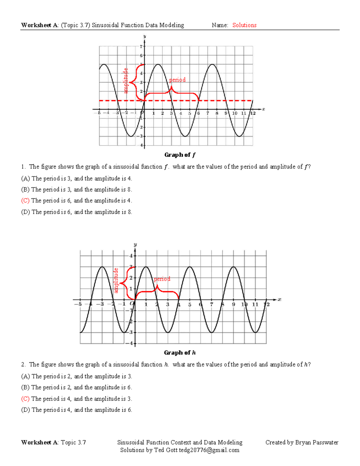 Worksheet A Topic 3 7 Sinusoidal Function Data Modeling Solutions 